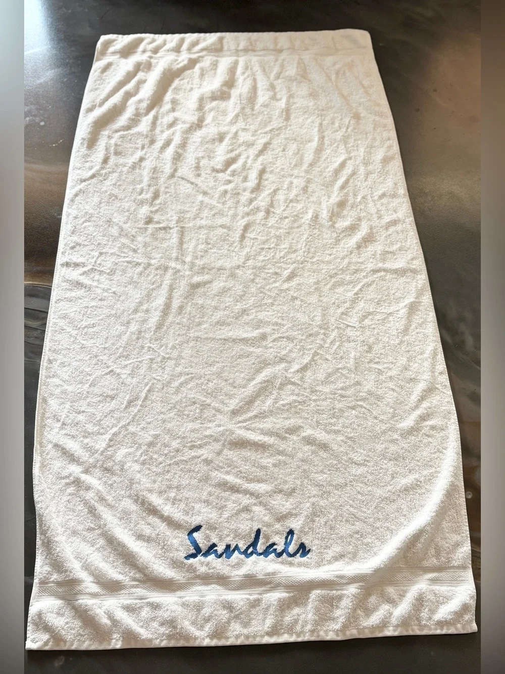 Sandals Resort Vintage XL Beach Cabana Towel White Embroidered Logo 5 Ft. Pool